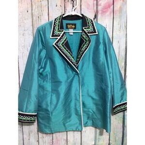 Vintage Bob Mackie Wearable Art SILK Blazer Turquoise Black Size Large